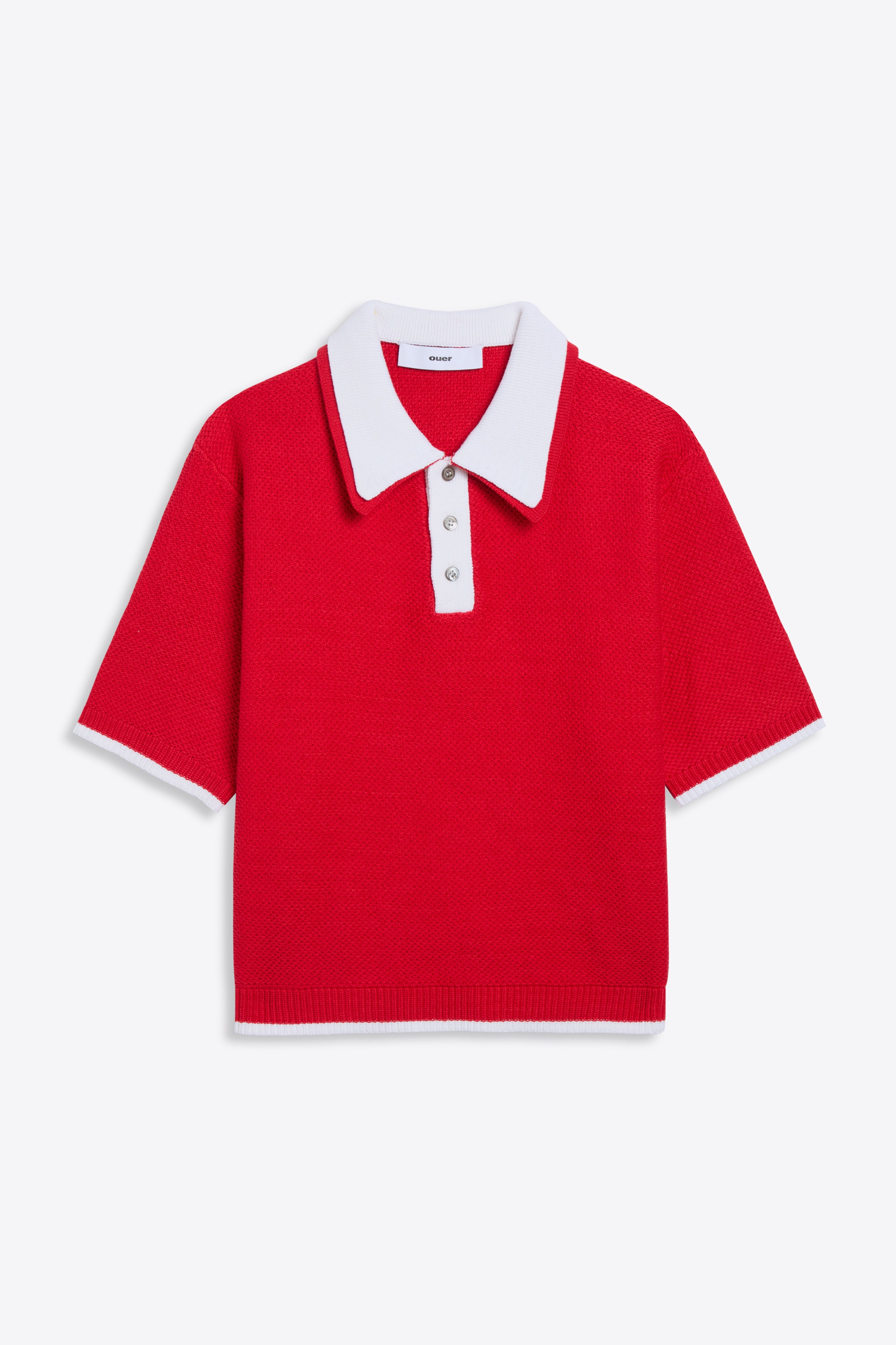 Double Collar Knit Polo in Firecracker