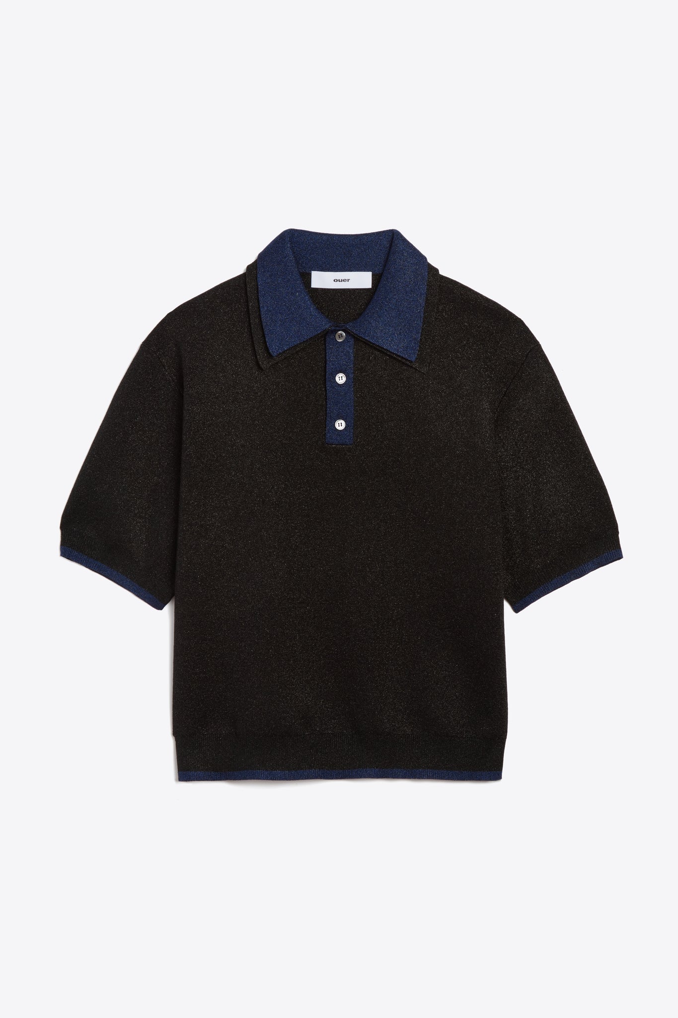 Double Collar Lurex Polo in Black